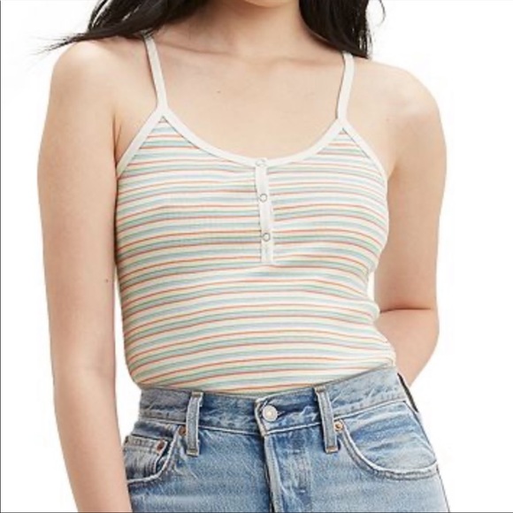 Levi’s rainbow stripe cotton spaghetti strap snap front tank top size XS - Picture 1 of 12